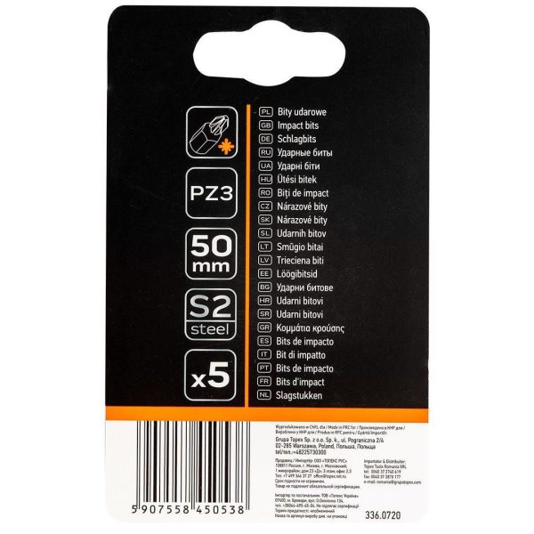 Set varfuri, biti, de impact, PZ3, 1/4", 5 buc, PZ3x50 mm, Neo