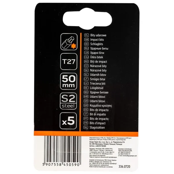 Set varfuri, biti, de impact, Torx, 1/4", 5 buc, T27x50 mm, Neo