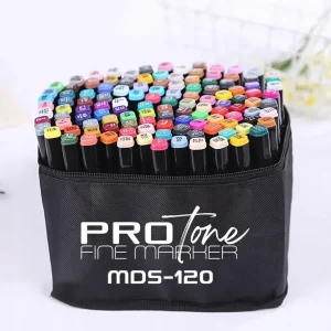 Set 120 Markere Profesionale pentru pasionatii de desen, cu cap dublu gros - subtire, cu geanta de depozitare, model AVX-WT-MDS-120