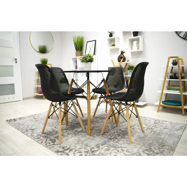 Scaun stil scandinav, Artool, Maro, PP negru, picioare lemn natur, 44.5x51x82.5 cm