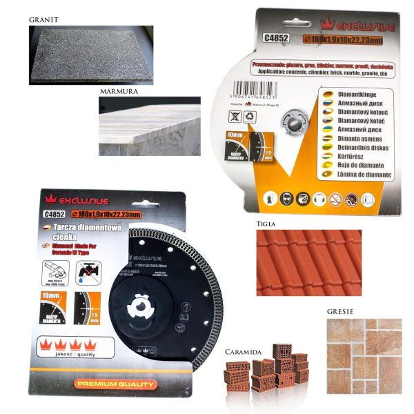 Disc diamantat turbo subtire, placi ceramice, taiere umeda si uscata, 180 mm/22.23 mm, Richmann Exclusive