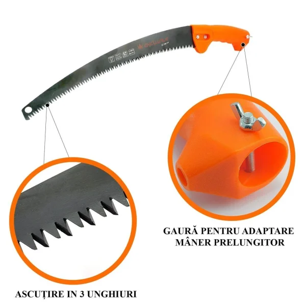 Fierastrau taiat crengi 350mm teflonat cu gaura pentru maner prelungitor, Richmann Exclusive