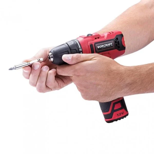 Masina de gaurit, insurubat (bormasina), cu acumulator 1.5 Ah, incarcator 12 V Li-ion, trusa cu varfuri si burghie, mandrina automata 0.8-10 mm, Worcraft 
