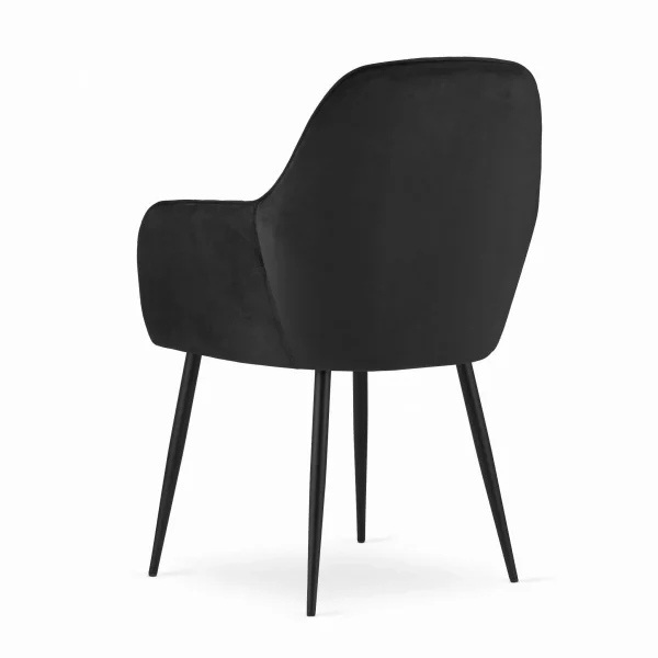 Scaun stil fotoliu bucatarie/living, Artool, Lugo, catifea neagra, picioare metal negru, 57.5x56.5x86.5 cm