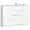 Comoda, placa laminata, 4 sertare, 4 rafturi, alb, 138x40x99 cm