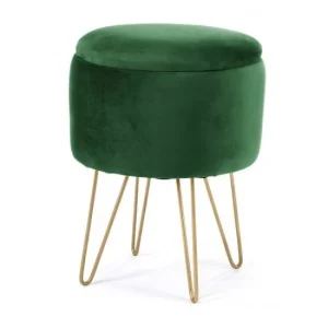 Taburet, rotund, cu spatiu depozitare, catifea, verde, max 90 kg, 35x35x45 cm, Lilli