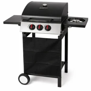 Gratar gradina, grill dreptunghiular, cu gaz, 2+1 arzatoare, cu roti, capac, rafturi, 97x60x100 cm, Valencia