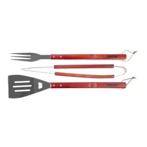 Ustensile pentru barbecue, grill, gratar, inox, maner lemn, set 3 piese