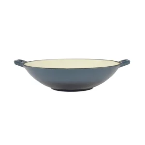 Vas de fonta tip Wok, emailat, albastru, 35.5x11 cm, Perfect Home 