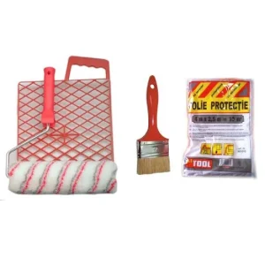 Set accesorii pentru zugravit - rola cu gratar, pensula, folie, Artool