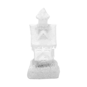 Decoratiune Craciun, PE, casa cu sclipici, LED, 2xAA, 9.5x9.5x25.5 cm