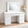 Masa de toaleta/machiaj, alba, cu oglinda si LED-uri, Vanessa , 130x43x143 cm