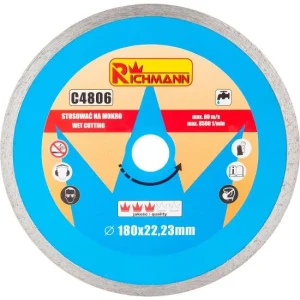 Disc diamantat continuu, placi ceramice, taiere umeda, 180 mm/22.23 mm, Richmann
