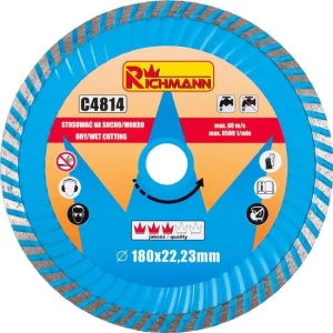 Disc diamantat super turbo, beton, taiere rapida umeda si uscata, 180 mm/22.23 mm, Richmann