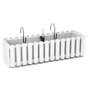 Jardiniera decorativa, suport metalic, sistem irigare, alb, 58x18x16.2 cm, Boardee Fencycase W Old