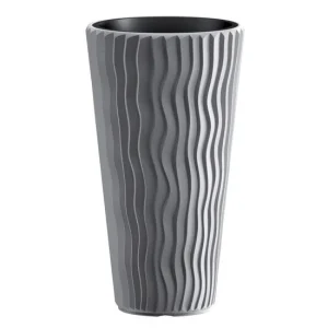 Ghiveci decorativ de flori, rotund, inalt, gri, 29.7x53.1 cm, Sandy