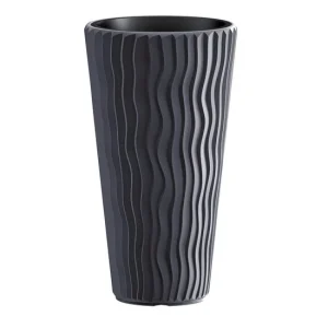 Ghiveci decorativ de flori, rotund, inalt, antracit, 29.7x53.1 cm, Sandy
