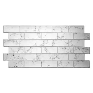 Panou decorativ, PVC, model marmura 3D, alb si negru, 96x48.5 cm