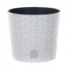 Ghiveci decorativ de flori, Prosperplast, Rato Round, rotund, alb, imitatie ratan, 30x27 cm