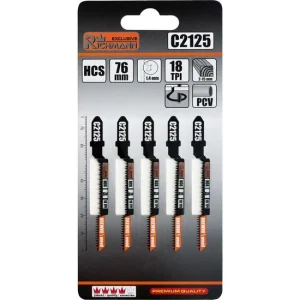 Panza, lama, fierastrau pendular, pentru lemn, HCS, prindere tip T, taiere curbata, 18 TPI, set 5 buc, 76 mm, Richmann Exclusive