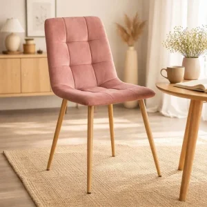 Scaun bucatarie/dining, Artool, Kara, catifea roz, picioare metal natur, 44.5x50.5x87 cm