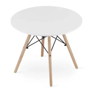 Masa stil scandinav, Artool, rotund, MDF si lemn, alb, 60x50 cm