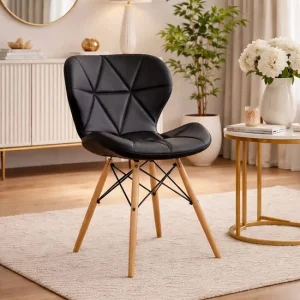 Scaun stil scandinav, Artool, Lago, piele ecologica neagra, picioare lemn natur, 47x38x73 cm