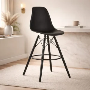 Scaun de bucatarie/bar, Artool, Lamal, PP negru, picioare lemn negru, 54x55x107.5 cm