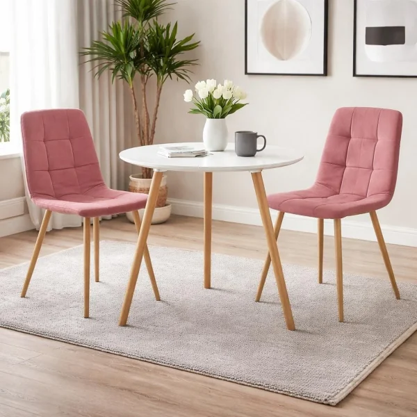 Scaun bucatarie/dining, Artool, Kara, catifea roz, picioare metal natur, 44.5x50.5x87 cm