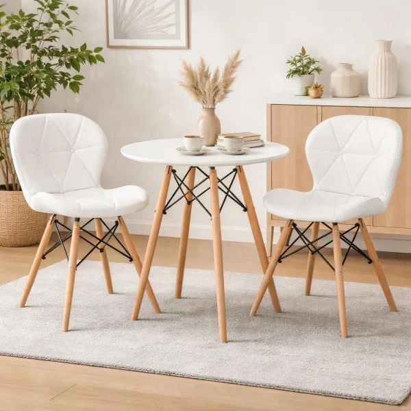 Scaun stil scandinav, Artool, Lago, piele ecologica, lemn, alb, 47x38x73 cm