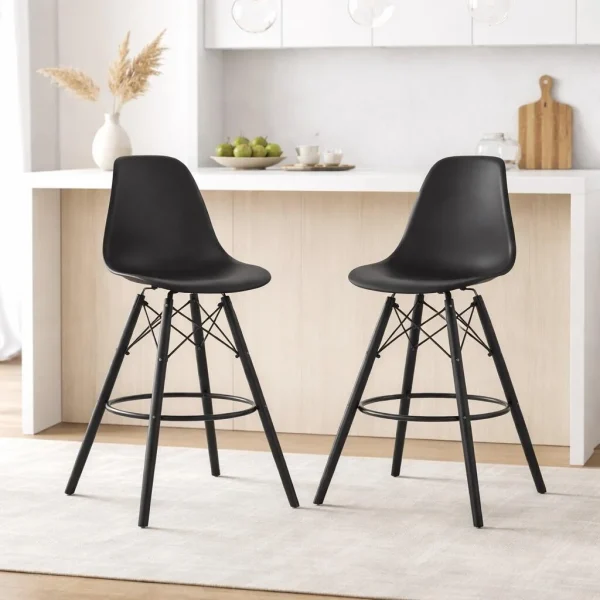 Scaun de bucatarie/bar, Artool, Lamal, PP negru, picioare lemn negru, 54x55x107.5 cm