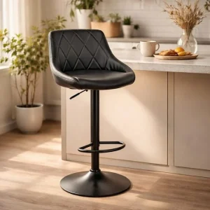 Scaun de bucatarie/bar, Artool, Kast, rotativ, piele ecologica neagra, picior metal negru, 45.5x48.5x85-105 cm