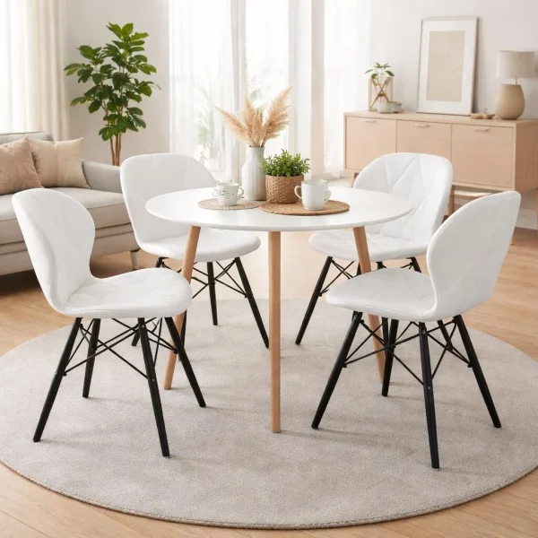 Scaun stil scandinav, Artool, Lago, piele ecologica alba, picioare lemn negru, 47.5x52x74 cm