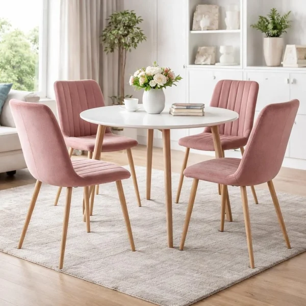 Scaun bucatarie/living, Artool, Lava, catifea roz, picioare metal natur, 43x51x90 cm