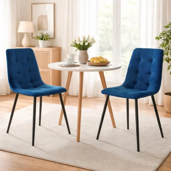 Scaun bucatarie/living, Artool, Kara, catifea bleumarin, picioare metal negru, 44.5x50.5x87 cm