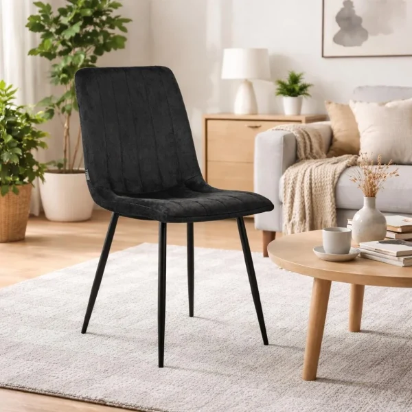 Scaun bucatarie/living, Artool, Lava, catifea neagra, picioare metal negru, 43x51x90 cm