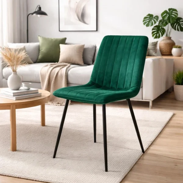 Scaun bucatarie/living, Artool, Lava, catifea verde, picioare metal negru, 43x51x90 cm