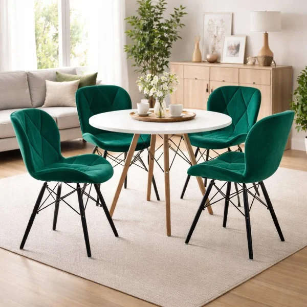 Scaun stil scandinav, Artool, Lago Velvet, catifea verde, picioare lemn negru, 47x52x73.5 cm