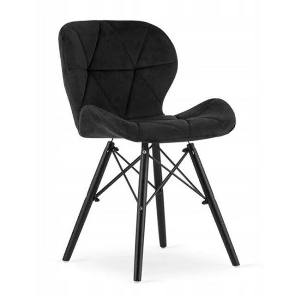 Scaun stil scandinav, Artool, Lago Velvet, catifea neagra, picioare lemn negru, 47x36x73.5 cm