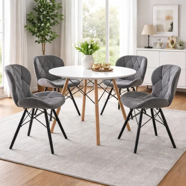 Scaun stil scandinav, Artool, Lago Velvet, catifea gri, picioare lemn negru, 47x52x73.5 cm