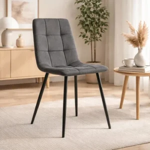 Scaun bucatarie/living, Artool, Kara, catifea gri, picioare metal negru, 44.5x50.5x87 cm