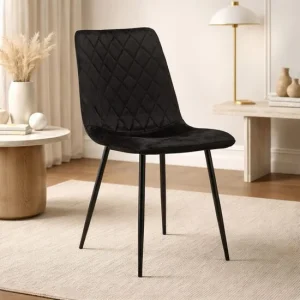 Scaun bucatarie/living, Artool, Turin, catifea neagra, picioare metal negru, 44.5x53x88.5 cm