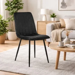 Scaun bucatarie/living, Artool, Lava, catifea neagra, picioare metal negru, 43x51x90 cm