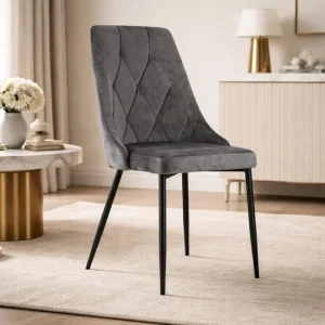 Scaun bucatarie/living, Artool, Imola, catifea gri, picioare metal negru, 48.5x61x93.5 cm