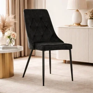 Scaun bucatarie/living, Artool, Imola, catifea negru, picioare metal negru, 48.5x61x93.5 cm