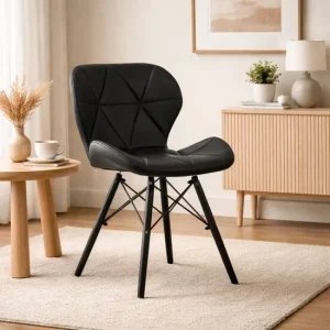 Scaun stil scandinav, Artool, Lago, piele ecologica neagra, picioare lemn negru, 47.5x52x74 cm