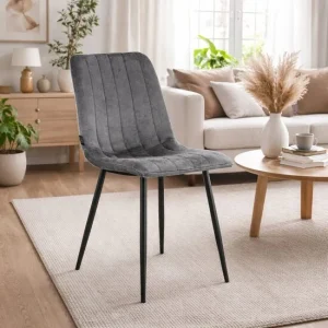 Scaun bucatarie/living, Artool, Lava, catifea gri, picioare metal negru, 43x51x90 cm