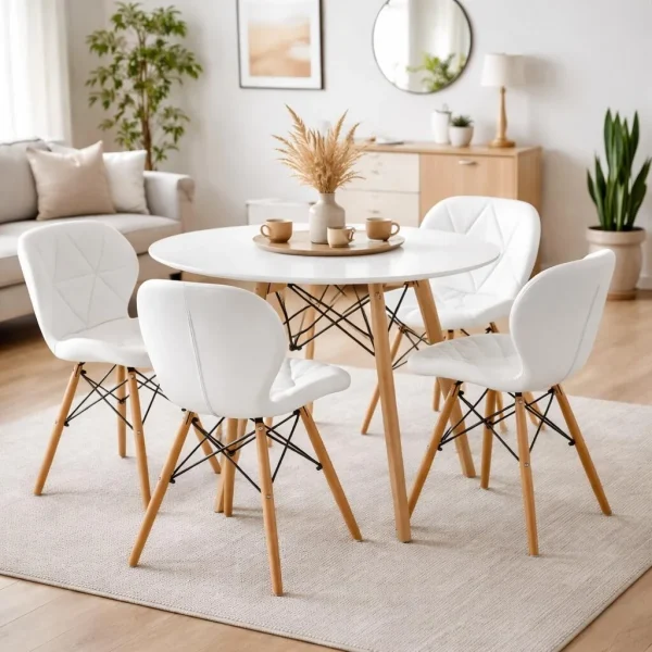 Scaun stil scandinav, Artool, Lago, piele ecologica, lemn, alb, 47x38x73 cm