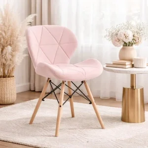 Scaun stil scandinav, Artool, Lago, catifea roz, picioare lemn natur, 48x43x74 cm