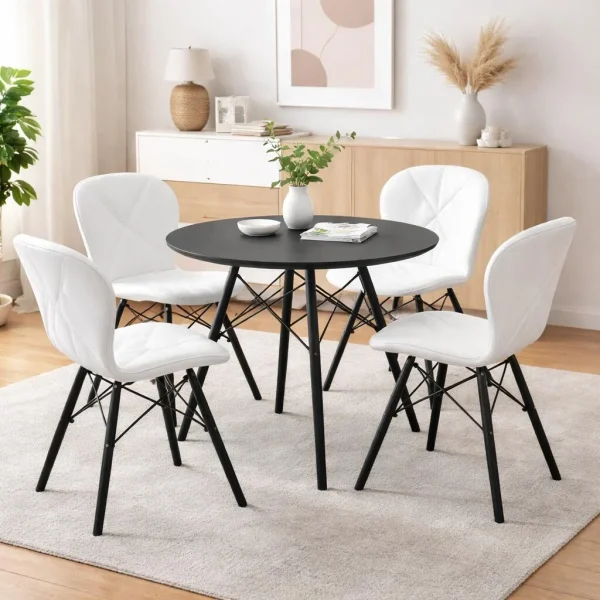 Masa stil scandinav, Artool, rotund, MDF si lemn, negru, 80x72 cm